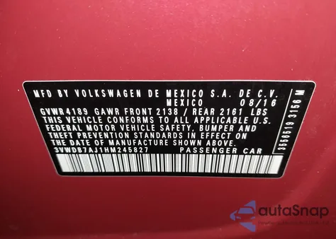 2017 Volkswagen Jetta 1.4T Se z USA, uszkodzony, nr VIN 3VWDB7AJ1HM245827